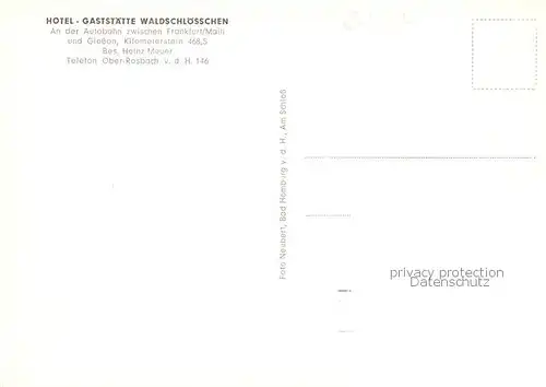 AK / Ansichtskarte 73862412 Ober-Rosbach Hotel Gaststaette Waldschloesschen Restaurant Ober-Rosbach