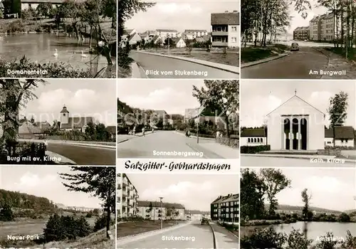 AK / Ansichtskarte 73862481 Gebhardshagen Domaenenteich Stukenbergblick Am Burgwall Burg mit ev Kirche Sonnenbergsweg Kath Kirche Neuer Park Stukenberg Amtsteich Gebhardshagen