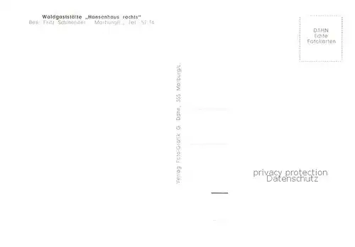 AK / Ansichtskarte  Marburg_Lahn Waldgaststaette Hansenhaus rechts Marburg_Lahn