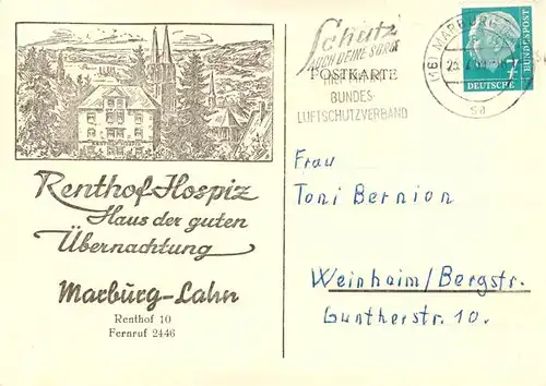 AK / Ansichtskarte  Marburg_Lahn Renthof Hospiz Marburg_Lahn