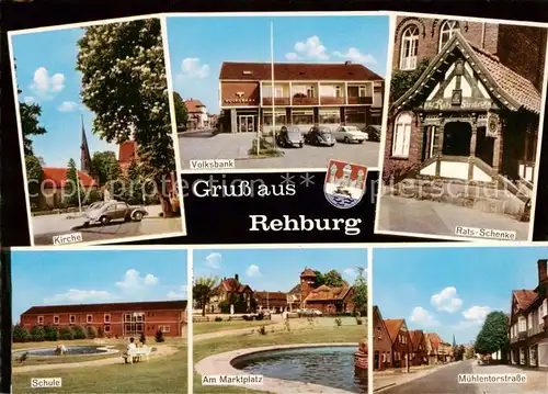 AK / Ansichtskarte  Rehburg_Bad Kirche Volksbank Rats Schenke Schule Am Marktplatz Muehlentorstrasse Rehburg_Bad