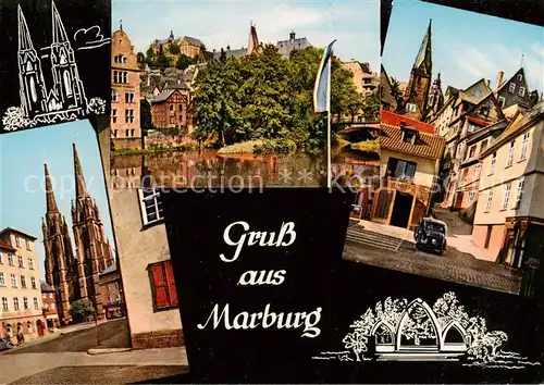 AK / Ansichtskarte  Marburg_Lahn Schloss Krebsgasse Marienkirche Landgrafenschloss Elisabethkirche Marburg_Lahn