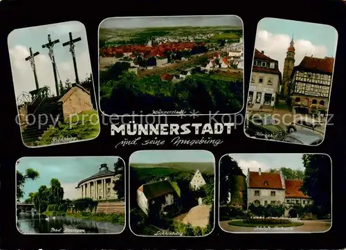 AK / Ansichtskarte  Muennerstadt Kreuzberg Bad Kissingen Panorama Koenigshof Lichtenburg Schloss Aschach Muennerstadt