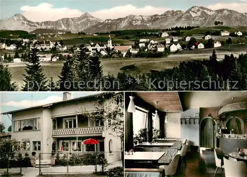 AK / Ansichtskarte 73862567 Scheidegg_Allgaeu Milch- und Eisdiele Gastraum Panorama Allgaeuer Alpen Scheidegg Allgaeu