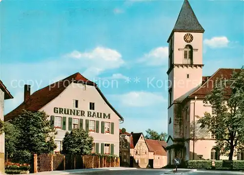 AK / Ansichtskarte 73862591 Langensteinbach_Karlsbad Gasthaus Gruener Baum Kirche Langensteinbach_Karlsbad