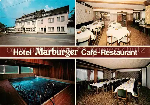 AK / Ansichtskarte 73862601 Hesselbach_Laasphe Hotel Marburger Café Restaurant Hallenbad Festsaal 