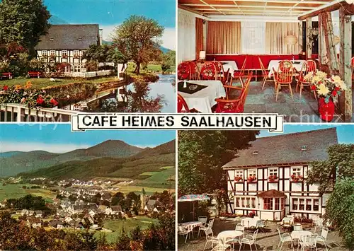 AK / Ansichtskarte 73862603 Saalhausen_Sauerland Café Heimes Gastraum Terrasse Panorama Saalhausen_Sauerland