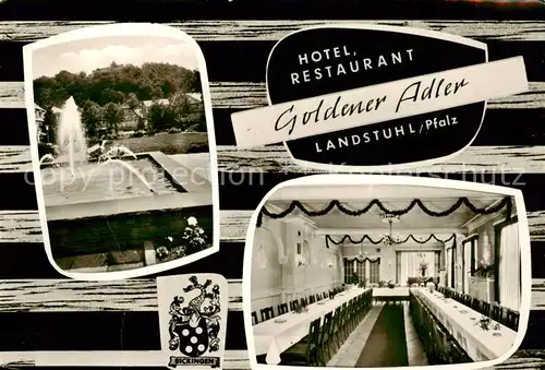 AK / Ansichtskarte 73862621 Landstuhl Hotel Restaurant Goldener Adler Rittersaal ehemals Palais Sickingen Wasserspiele Landstuhl