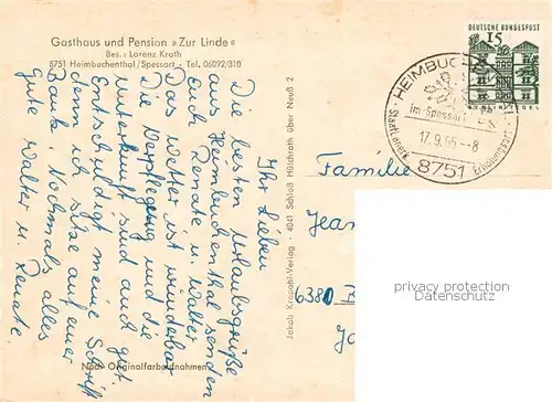AK / Ansichtskarte  Heimbuchenthal Gasthaus Pension Zur Linde Heimbuchenthal