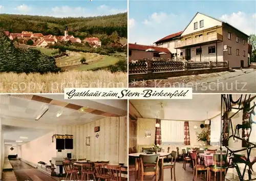 AK / Ansichtskarte 73862684 Birkenfeld_Unterfranken Gasthaus zum Stern Ortsansicht Gaststube Kegelbahn Birkenfeld Unterfranken