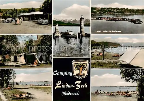 AK / Ansichtskarte  Zech_Lindau_Bodensee Campingplatz Lindau Zech Teilansichten Hafeneinfahrt Insel Lindau Bodensee Strandpartien 