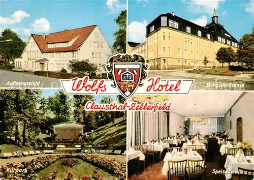 AK / Ansichtskarte  Clausthal-Zellerfeld Wolfs Hotel Speisesaal Bergakademie Kurpark Clausthal-Zellerfeld