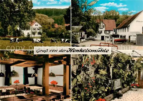 AK / Ansichtskarte 73862866 Merkenfritz_Hirzenhain Restaurant Pension Henkelsmuehle Gastraum Garten 