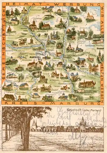 AK / Ansichtskarte  Marburg_Lahn Gebietskarte mit Neustadt Feldpost Marburg_Lahn