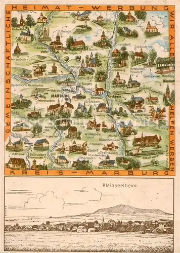 AK / Ansichtskarte  Marburg_Lahn Gebietskarte mit Kleinseelheim Marburg_Lahn