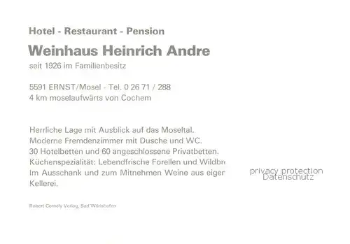 AK / Ansichtskarte 73862895 Ernst_Cochem Hotel Restaurant Weinhaus Heinrich Andre Gastraeume Terrasse Ernst_Cochem
