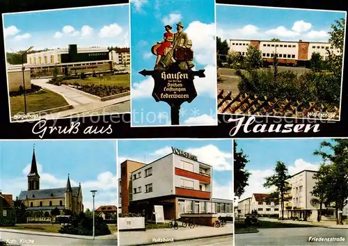 AK / Ansichtskarte  Hausen_Offenbach Buergerhaus Wegweiser Waldschule Kath Kirche Volksbank Friedensstrasse Hausen Offenbach