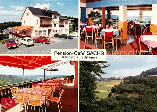 AK / Ansichtskarte  Treisberg_Schmitten_Hessen Pension Cafe Sachs Terrasse Gaststube Panorama 