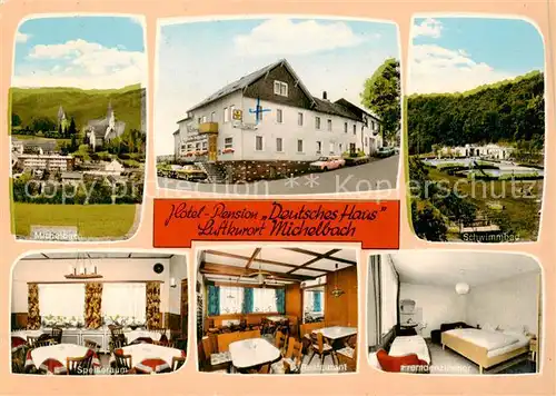 AK / Ansichtskarte  Michelbach_Aarbergen Hotel Restaurant Deutsches Haus Gastraeume Fremdenzimmer Schwimmbad Ortsansicht Michelbach Aarbergen