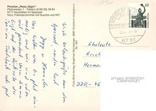 AK / Ansichtskarte  Neuhuetten_Unterfranken Pension Haus Jaeger Panorama Neuhuetten Unterfranken