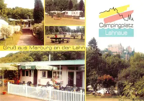 AK / Ansichtskarte 73863023 Marburg_Lahn Campingplatz Lahnaue Blick zum Schloss Marburg_Lahn