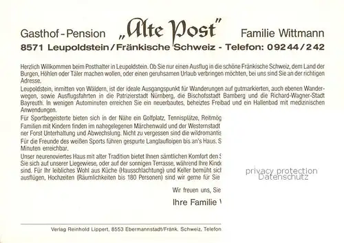 AK / Ansichtskarte 73863044 Leupoldstein Gasthof Pension Alte Post Gastraum Leupoldstein