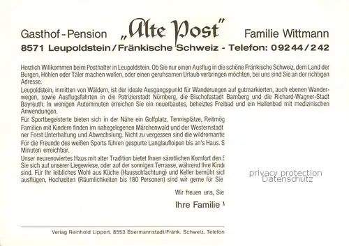 AK / Ansichtskarte  Leupoldstein Gasthof Pension Alte Post Gastraum Leupoldstein