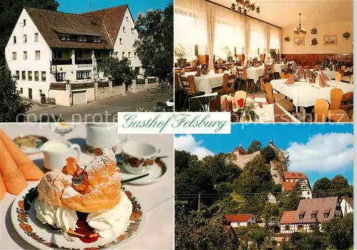 AK / Ansichtskarte 73863047 Hohenstein_Hersbruck Gasthof Pension Felsburg Gastraum Windbeutel Blick zum Schloss Hohenstein_Hersbruck