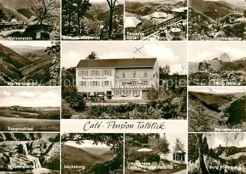 AK / Ansichtskarte  Espenschied_Lorch Weisenstein Wisprtal Cafe Pension Talblick Laukenmuehle Werkerbachtal Panorama Weizenwiese Burg GErold Wisperquelle Lauksburg Liegewiese Burg Rheinberg 