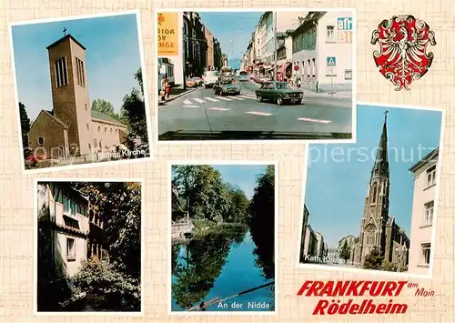 AK / Ansichtskarte 73863067 Roedelheim_Frankfurt Ev Kirche Strasse An der Nidda Kath Kirche 