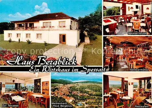 AK / Ansichtskarte 73863071 Mechenhard Haus Bergblick Spessartstube Spessarthoehle Zur Terrasse Panorama Restaurant Mechenhard