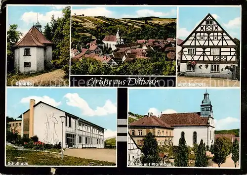 AK / Ansichtskarte 73863078 Dittwar Kapelle Panorama Fachwerkhaus Schulhaus Kirche mit Pfarrhaus Dittwar