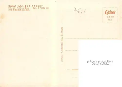 AK / Ansichtskarte  Biberach_Baden Brauereigasthof Sonne Gastraeume Biberach_Baden