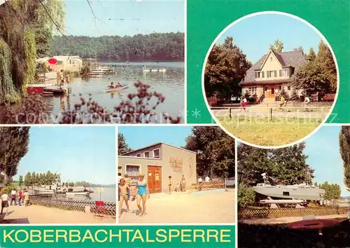 AK / Ansichtskarte  Koberbachtalsperre_Zwickau Zeltplatz HOG Seehaus in Langenhessen Minensuch und Raeumboot Eingang zum Bad Torpedo Schnellboot