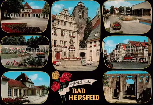 AK / Ansichtskarte 73863176 Bad_Hersfeld Teilansichten Park Rathaus Brunnen Ruine Bad_Hersfeld