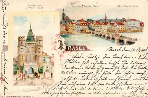 AK / Ansichtskarte  Basel_BS Spalentor Alte Rheinbruecke Kuenstlerkarte Basel_BS