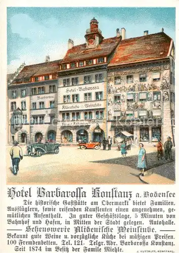 AK / Ansichtskarte 73863245 Konstanz_Bodensee Hotel Barbarossa Kuenstlerkarte Konstanz_Bodensee