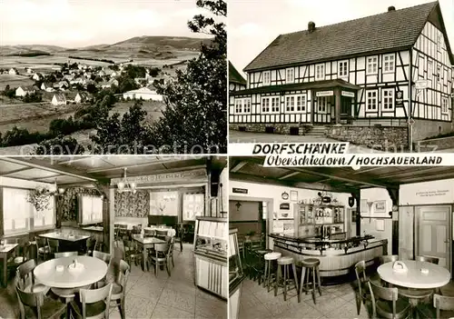 AK / Ansichtskarte 73863271 Oberschledorn Dorfschaenke Fachwerkhaus Gastraum Panorama Oberschledorn