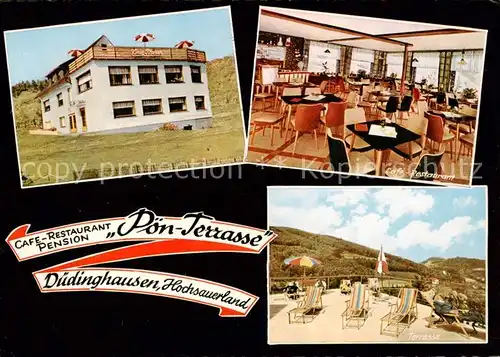 AK / Ansichtskarte 73863272 Duedinghausen_Medebach Café Restaurant Pension Poen Terrasse Duedinghausen Medebach