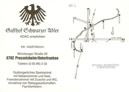 AK / Ansichtskarte 73863300 Prosselsheim Gasthof Schwarzer Adler Saal Fremdenzimmer Prosselsheim
