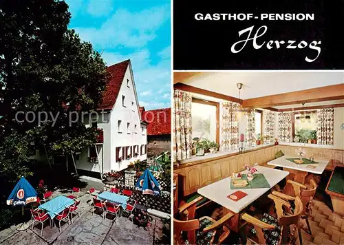 AK / Ansichtskarte 73863366 Lauf_Pegnitz Gasthof Pension Herzog Gastraum Terrasse Lauf Pegnitz