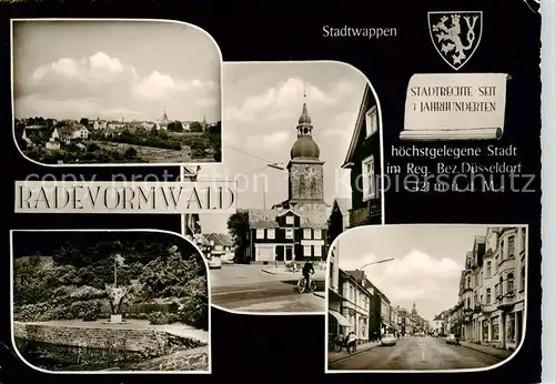 AK / Ansichtskarte 73863385 Radevormwald Stadtwappen Teilansichten Blick zur Kirche Parkanlagen Radevormwald