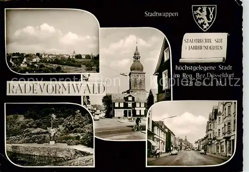 AK / Ansichtskarte  Radevormwald Stadtwappen Teilansichten Blick zur Kirche Parkanlagen Radevormwald