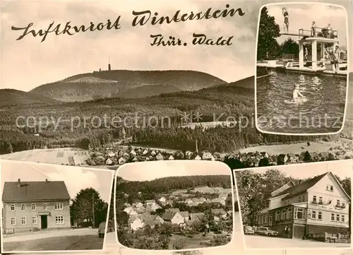 AK / Ansichtskarte  Winterstein_Waltershausen Panorama Freibad Sprungturm Ortsansichten Gasthaus 