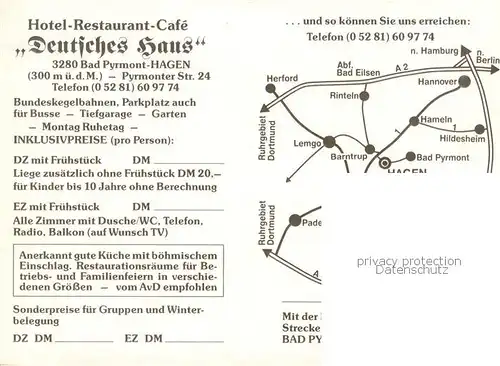AK / Ansichtskarte 73863399 Hagen_Bad_Pyrmont Hotel Restaurant Café Deutsches Haus Kegelbahn Hagen_Bad_Pyrmont