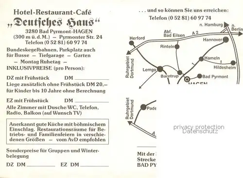 AK / Ansichtskarte  Hagen_Bad_Pyrmont Hotel Restaurant Café Deutsches Haus Kegelbahn Hagen_Bad_Pyrmont