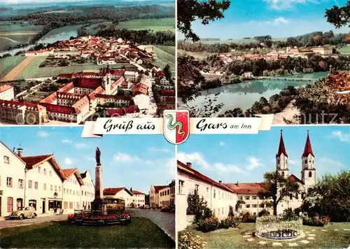 AK / Ansichtskarte 73863456 Gars_Inn Kloster Fliegeraufnahme Innpartie Marktplatz Kirche Gars_Inn