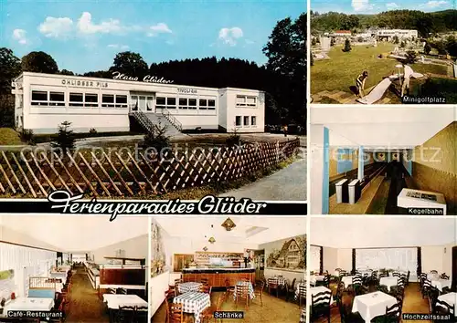 AK / Ansichtskarte  Glueder_Solingen Cafe Parkrestaurant Haus Glueder Schaenke Minigolfplatz Kegelbahn Hochzeitssaal Glueder Solingen