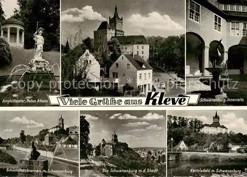 AK / Ansichtskarte  Kleve_Bad_Cleve Amphitheater Pallas Athene Schwanenburg Innenseite Schusterkenbrunnen Schwanenburg Kermisdahl 