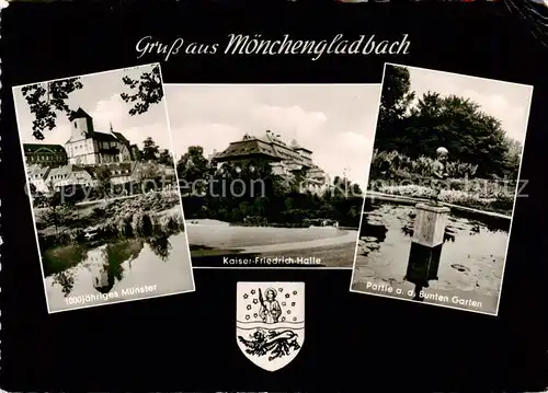 AK / Ansichtskarte 73863604 Moenchengladbach 1000jaehriges Muenster Kaiser Friedrich Halle Partie am Bunten Garten Moenchengladbach